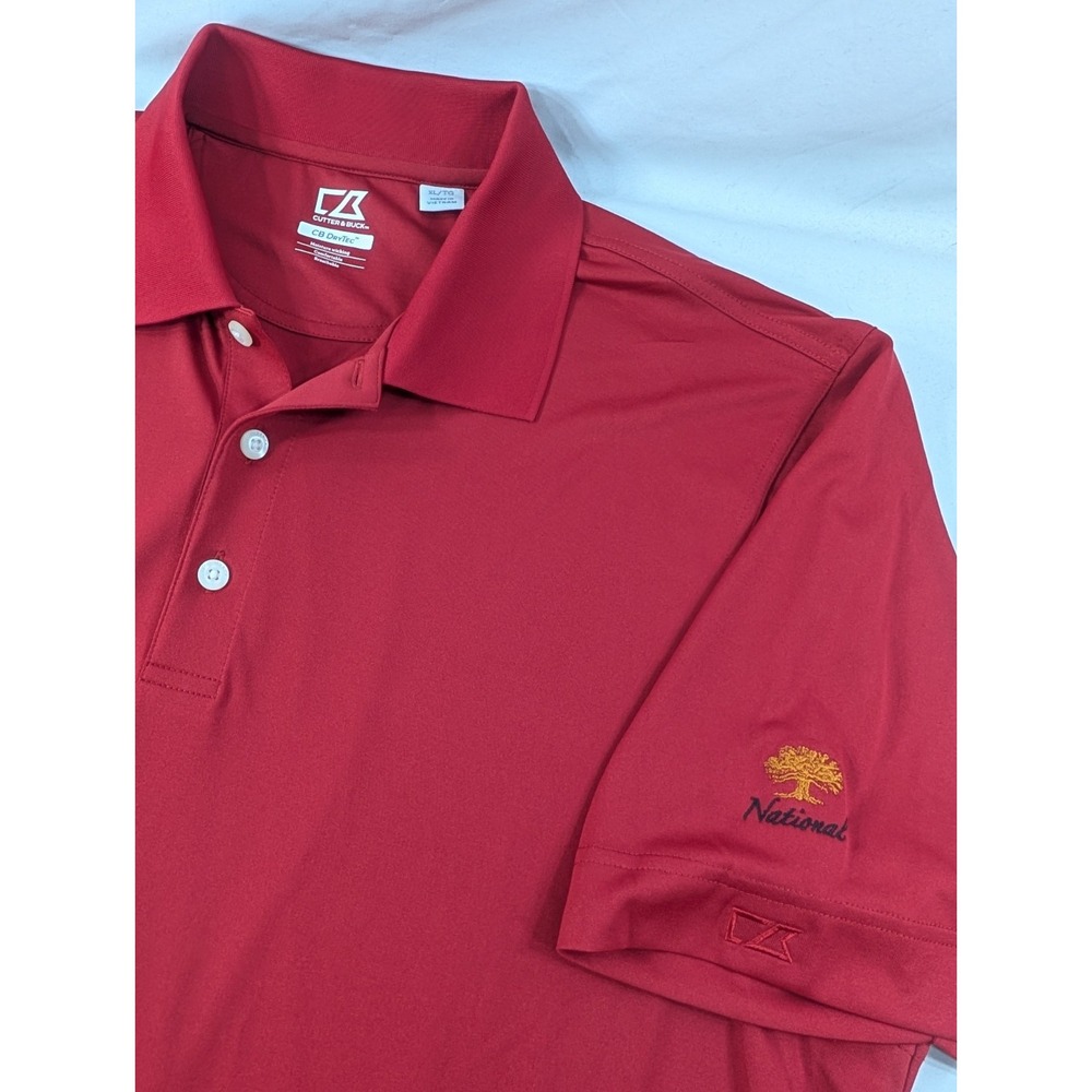 Cutter & Buck Mens Red Polo Shirt Size XL Embroidered Drytec 50 UPF+ Oak Tree